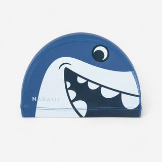 Gorro de Natación tela niños revestido silicona estampado tiburón.S 53 56cm Azul