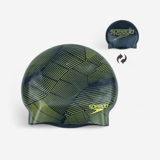 Gorro Natación Silicona Speedo Drizzle Negro Amarillo Reversible.Talla única Negro