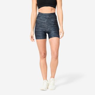 Pantalón Corto Fitness Cardio Training 100 Mujer Gris Jaspeado.XS Gris