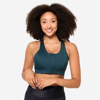 Sujetador Deportivo Mujer Turquesa Acanalado Sujeción Media Cremallera.S Verde