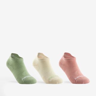 Calcetines bajos tenis niños Artengo RS 160 verde beige rosa en lote de 3 pares.27/30 Verde