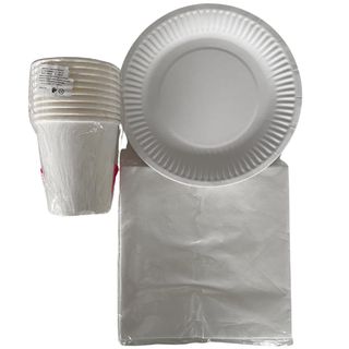 Set table BLANC de 10 assiettes + 10 gobelets + 10 mouchoirs
