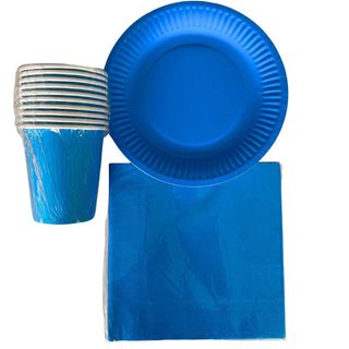 Set table BLEU de 10 assiettes + 10 gobelets + 10 mouchoirs