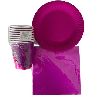 Set table MAUVE de 10 assiettes + 10 gobelets + 10 mouchoirs
