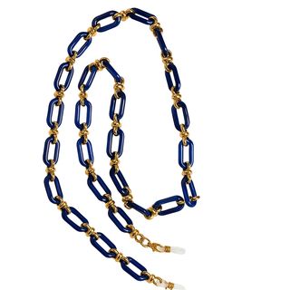 Chainette de lunettes bleu nuit et or à maillons rectangulaires