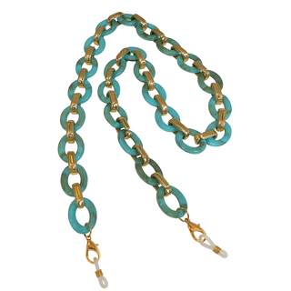 Chainette de lunettes turquoise et or à maillons ronds