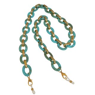 Chainette de lunettes turquoise et or à maillons ronds