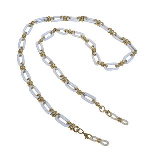 Chainette de lunettes blanche et or à maillons rectangulaires