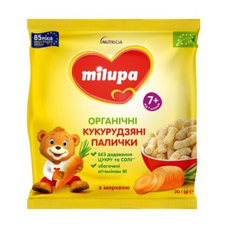 Палички кукурудзяні для дітей Milupa морква і вітамін B1 з 7 місяців 20 г