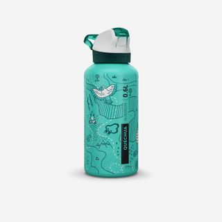 Cantimplora de montaña y trekking apertura rápida y pipeta aluminio 0'6L Quechua.Talla única Verde