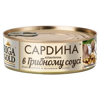 Консерви 240 г Riga Gold Сардина атлантична у грибному соусі, з/б