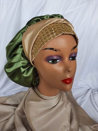 Satin Bonnet (Embellished) – Jungle Green Luxe