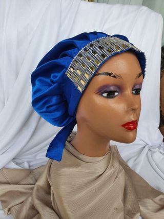 Satin Bonnet (Embellished) – Royal Blue Majesty