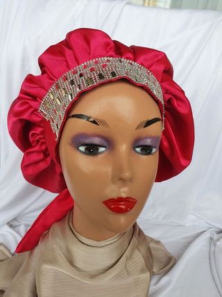 Satin Bonnet (Embellished) – Hot Pink Glow