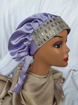 Satin Bonnet (Embellished) - Lilac Charm