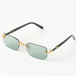 Lunette de soleil rectangulaire verres verts monture dorée et branches noires