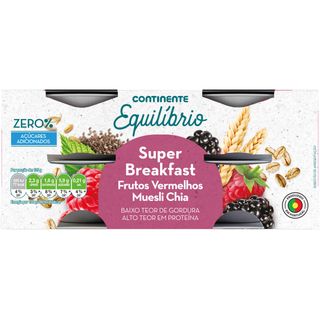 Iogurte Pedaços Super Breakfast Frutos Vermelhos, Muesli e Chia Continente Equilíbrio (emb. 500 gr (4 un))