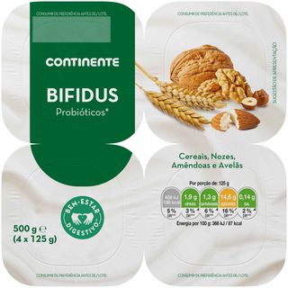 Iogurte Bifidus Triplo 0% Cereais, Nozes, Amêndoas e Avelãs Continente (emb. 500 gr (4 un))