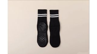 წინდები, Mid-Calf Yoga Socks Non-Slip Silicone Crew for Indoor, შავი ზოლიანი