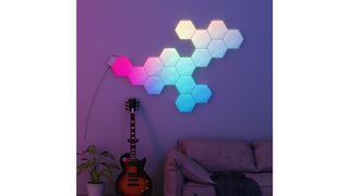 ექვსკუთხა მაგნიტური განათება: აპლიკაციით, ხმით, პულტით კონტროლი, Smart Ambient Room Decor Wall Panel Rgb Magic Color Led Hexagon Light, 9 ცალი