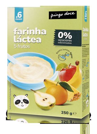 Papa Infantil Farinha Láctea 5 Frutos Sem Açúcar Pingo Doce 250G
