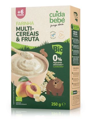 Papa Infantil Farinha Láctea Multicereais e Fruta Bio Sem Açúcar Cuida Bebé 250G