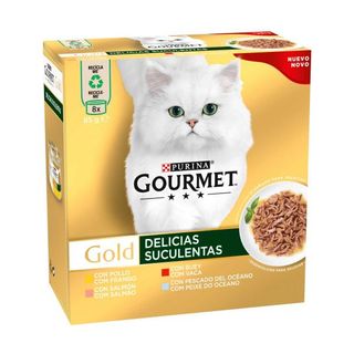 Comida Húmida para Gato Adulto Delícias Suculentas Multivariedade Purina Gourmet Gold 8X85G