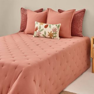 Edredón Reversible Con Topos Bordados Rustcol Rosa Empolvado cama 80-90cm