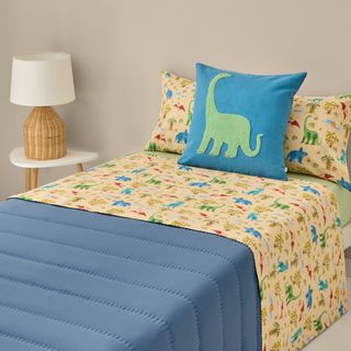 Sábana De Algodón Percal 180 Hilos Estampado Dinosaurios Dinis Gris Piedra cama 80-90cm