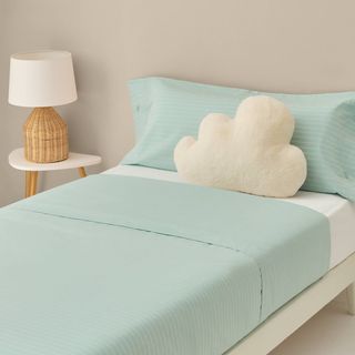 Sábana De Algodón Percal 180 Hilos A Rayas
 Reli Azul Aqua cama 80-90cm