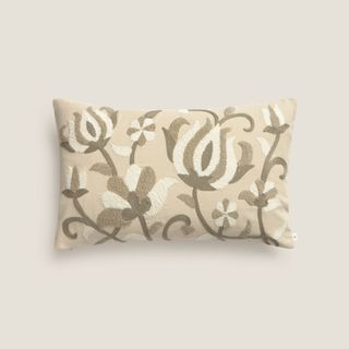 Funda De Cojín De Algodón Bordado Flores Senflocu Marron Beige 30x50 cm