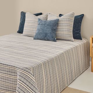 Colcha De Algodón Reversible A Rayas Inra Azul cama 80-90cm