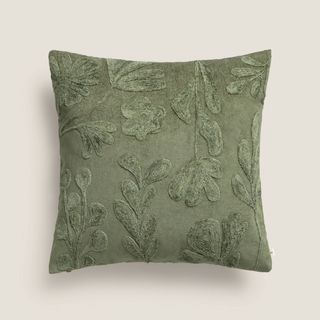 Funda De Cojín Con Bordado De Flores Rina Verde 45x45 cm