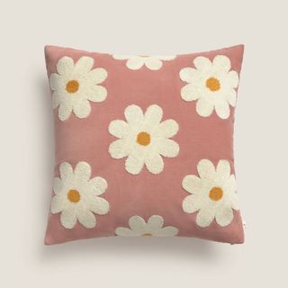 Funda De Cojín Bordada Margaritas Ritcu Rosa 45x45 cm