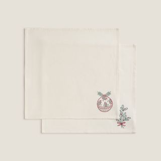 Set De 2 Servilletas De Algodón Con Bordado Navideño Naru Blanco 45x45 cm