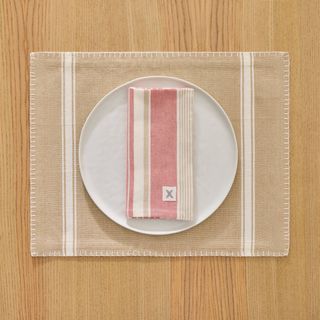 Individual De Algodón Con Doble Raya Lateral Frenche Marron Beige 35x45 cm