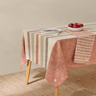 Mantel De Algodón De Rayas Tejidas Beca Marron 8 Comensales