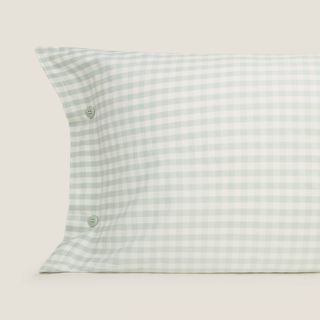 Funda De Almohada De Algodón 180 Hilos Con Cuadros Vichy Kimcua Agua Marina 50x85 cm