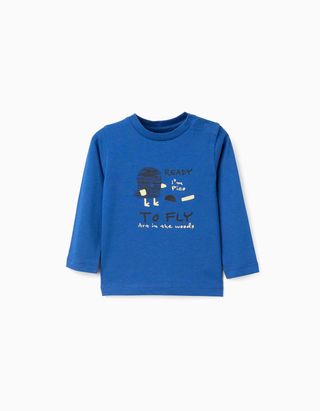 T-shirt de manga comprida de algodão 'Pico' para bebé menino, azul, Tamanho 18/24M