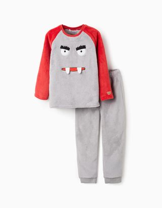 Pijama de peluche 'Monstros das Emoções' para menino, cinza/vermelho, Tamanho 4/5