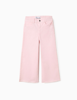 Calças de Sarja Wide Leg com Bainhas Desfiadas para Menina, Rosa-Claro, Tamanho 6/7