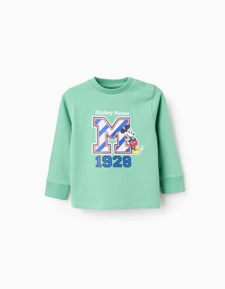 T-shirt de Manga Comprida em Algodão para Bebé Menino 'Mickey', Verde, Tamanho 12/18M