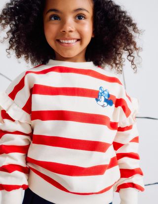 Sweat com Riscas e Folhos para Menina 'Minnie', Bege/Vermelho, Tamanho 7/8