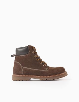 Botas de montanha em camurça com cordões para menino, castanho, Tamanho 26