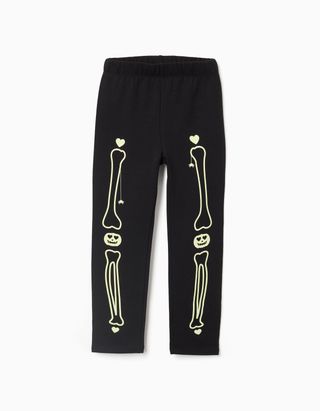 Leggings cardadas com estampado que brilha no escuro para menina, preto, Tamanho 6/7