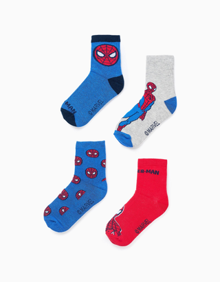 Pack de 4 Pares de Meias para Menino 'Homem-Aranha', Azul/Vermelho/Cinza, Tamanho 23/26
