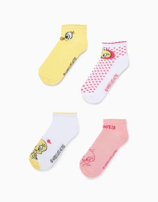 Pack de 4 Pares de Meias para Menina 'Tweety', Amarelo/Branco/Rosa, Tamanho 27/30
