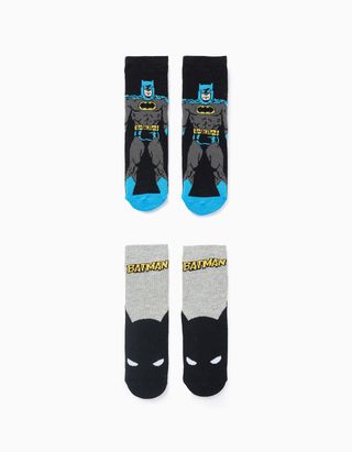 Pack 2 Pares de Meias Antiderrapantes para Menino 'Batman', Preto/Cinza, Tamanho 35/37