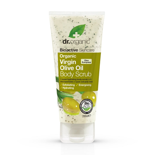 Dr.Organic პირველადი აწურვის ზეითუნის ზეთის ტანის სკრაბი