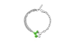 ვერცხლისფერი სამაჯური მწვანე დეტალით